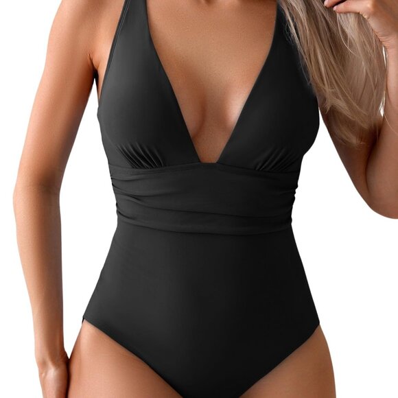 Eomenie Women One Piece Swimsuit Tummy Control Bathing Suit V Neck Slimming - Picture 1 of 1